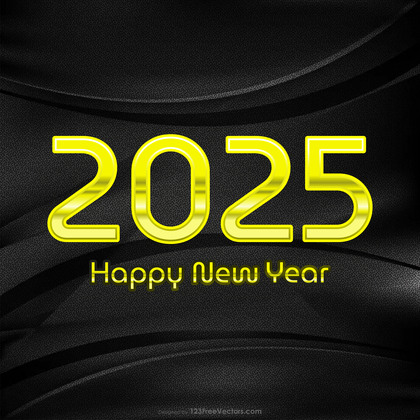 Happy New Year 2025 Black and Yellow Background