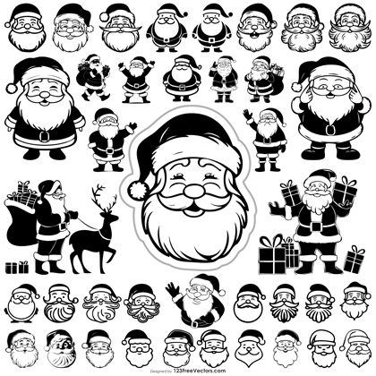 50 Santa Claus Silhouette and Outline Vector Collection for Festive Designs