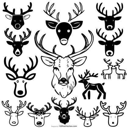 14 Reindeer Head Silhouette and Outline Designs for Christmas Decorations
