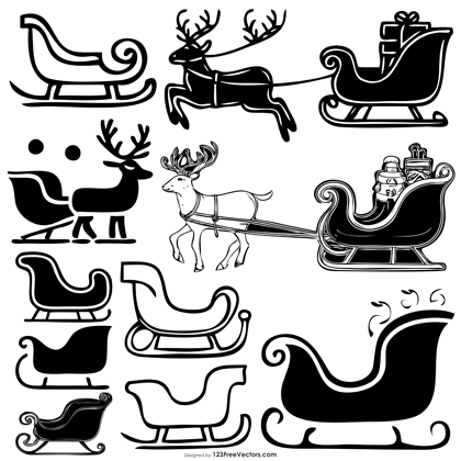 10 Santa Claus Sleigh Silhouette Vector Resources for Christmas Decorations