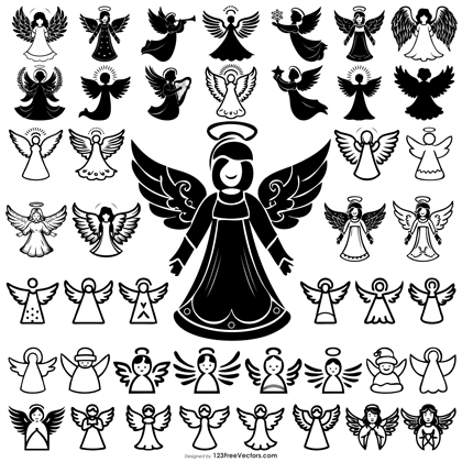 45 Christmas Angel Silhouette and Outline Designs for Christmas Decorations