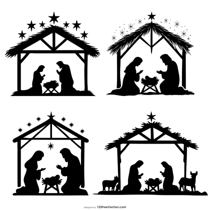 Nativity Scene Silhouette Images for Christmas Decorations