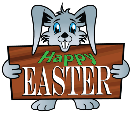 Easter Bunny Holding a Wooden Signboard with Happy Easter Text Vector Illustration
