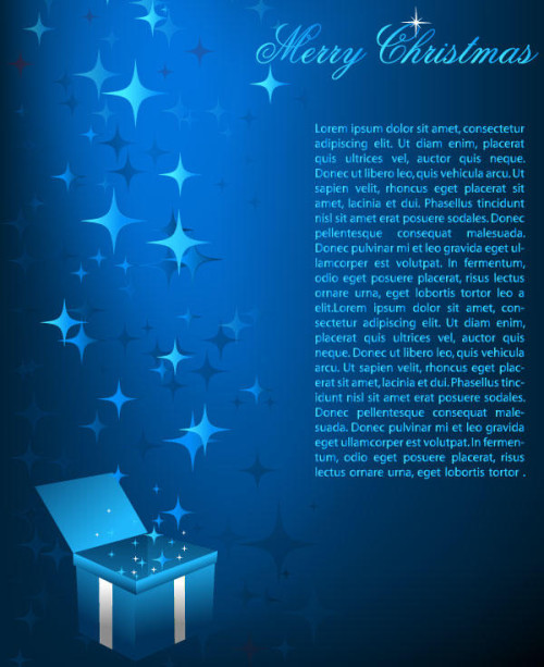 Abstract Sparkle Blue Christmas Background with Gift Box Vector