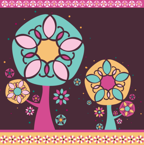 Magic Floral Tree Card Design Vector