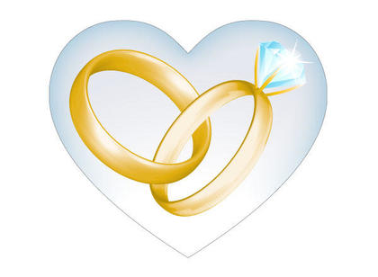 Wedding Golden Rings in Heart Vector Illustration