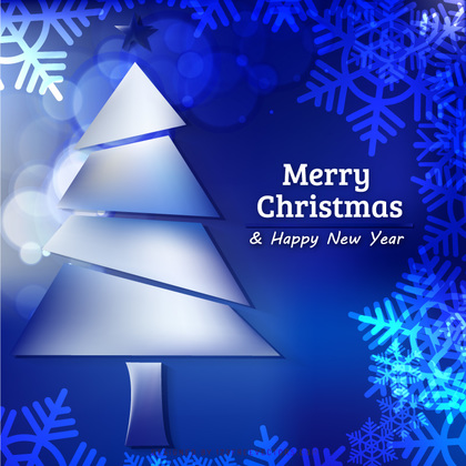 Navy Blue Christmas Tree and Snowflakes Background