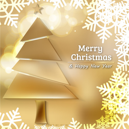 Gold Christmas Tree and Snowflakes Background