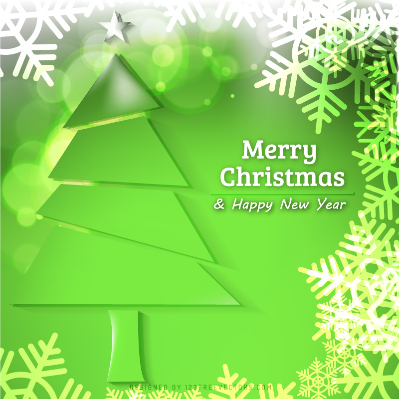 Green Christmas Tree with Snowflakes Background