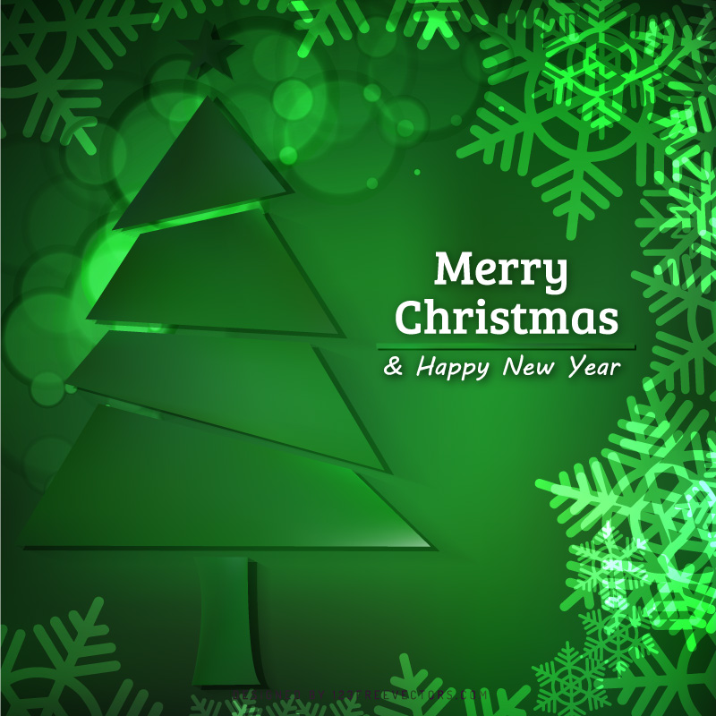 Green Christmas Tree with Snowflakes Background