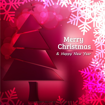 Dark Red Christmas Tree Background with Snowflakes