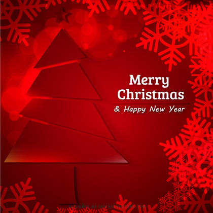 Red Christmas Background with Tree and Snowflakes