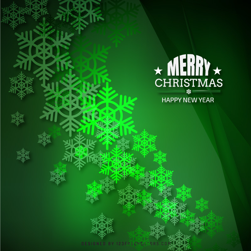 Merry Christmas Snowflakes Green Background Template