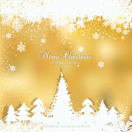 Winter Gold Background with snowflakes and Christmas Trees