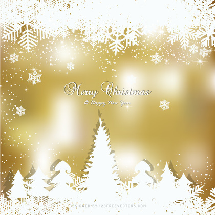 Gold Christmas Winter Snow Background with Trees