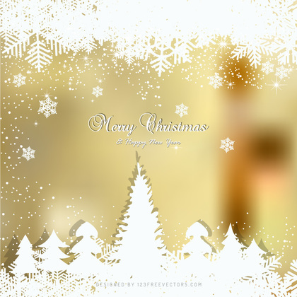 Gold Christmas Winter Background with Snow and Trees