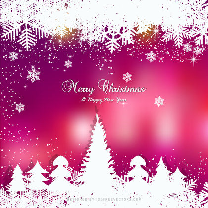Winter Pink Background with snowflakes and Christmas Trees