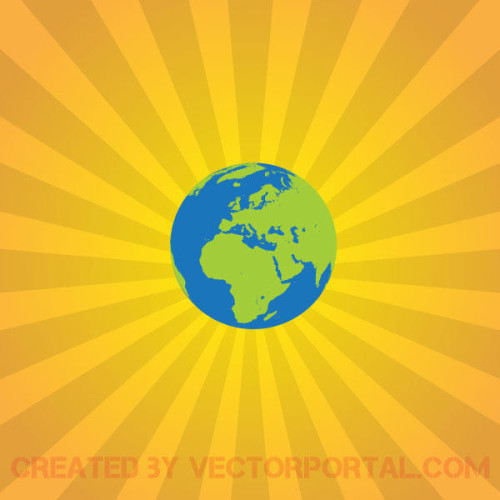 Earth on Sunburst Background Vector
