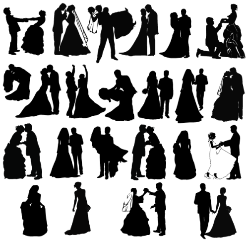 Newly Married Couple Silhouettes Free Vector
