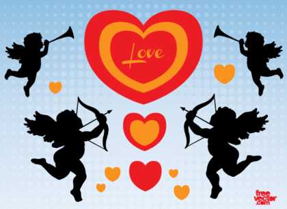 Free Valentine Cupid Angels Silhouettes Vector Art