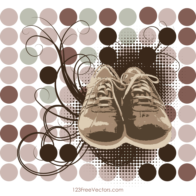 Shoes with Swirls Background Vector