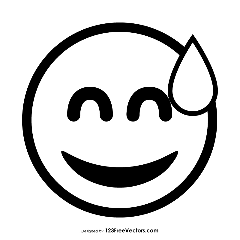 Grinning Face with Sweat Emoji Outline