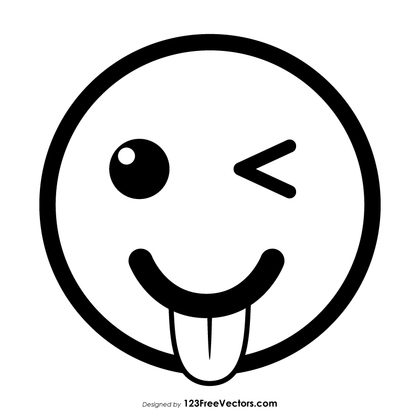 Winking Face with Tongue Emoji Outline Clipart