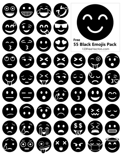 Black Emojis Free Vector Pack