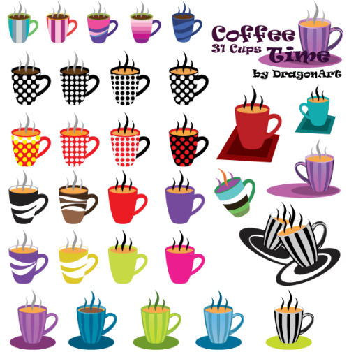 Coffee Time Clipart: 31 Cups Vector Set