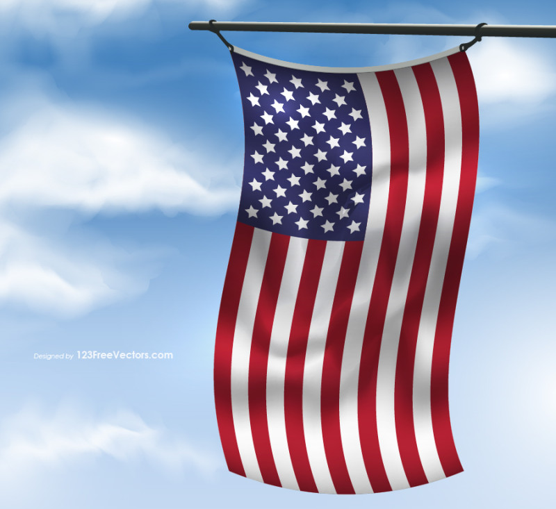 American Flag on Blue Sky Image