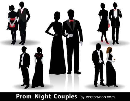 Prom Night Couples Vector Silhouettes