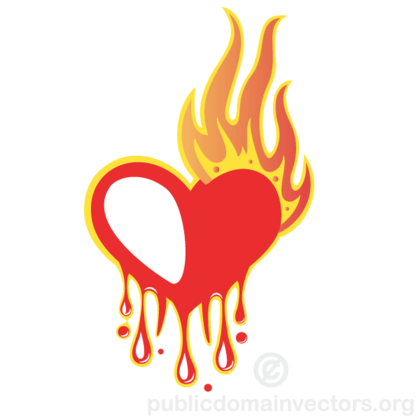 Bleeding Heart with Flames Vector Illustration