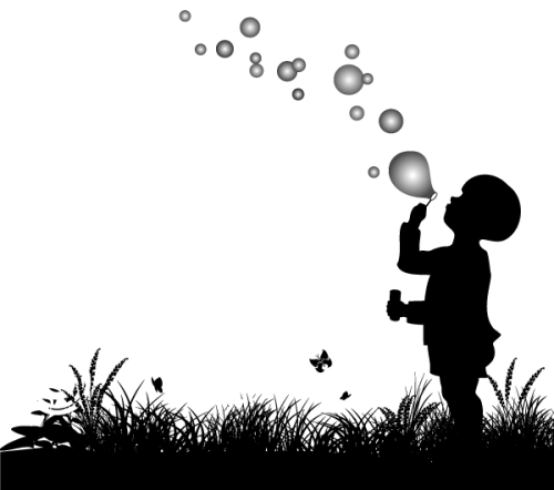 Vector Silhouette of Small Boy Blowing Bubbles