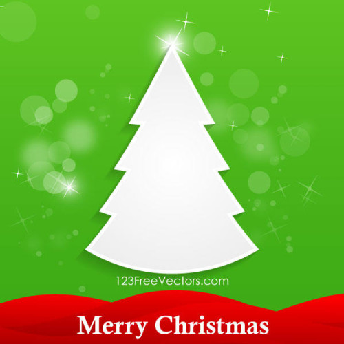 White Christmas Tree on Green Background Vector Card