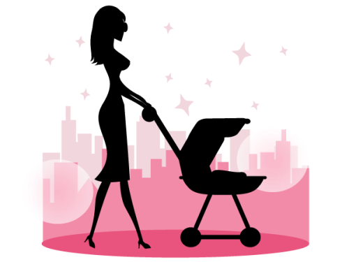 Mommy Walking Baby in a Stroller Vector Free