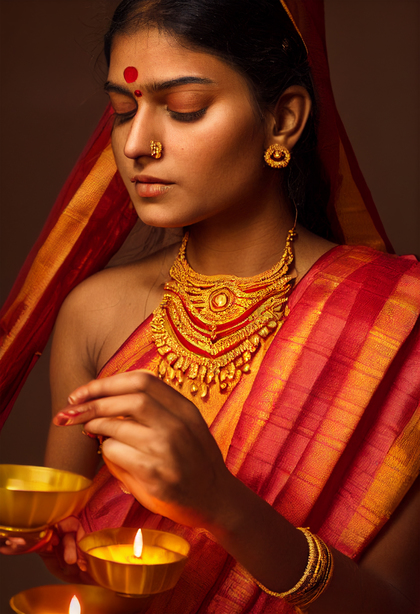 Traditional Indian Girl Holding a Diya on Diwali Festival Design