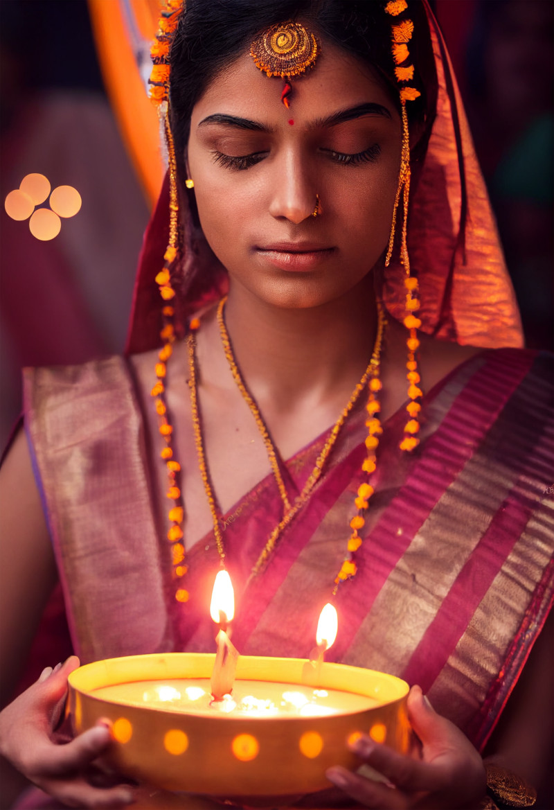 Beautiful Indian Girl Hands Holding Diya Lights Design