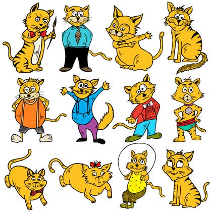 Whimsical Cartoon Cat Characters