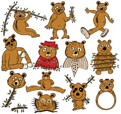 Cartoon Bears in Various Poses
