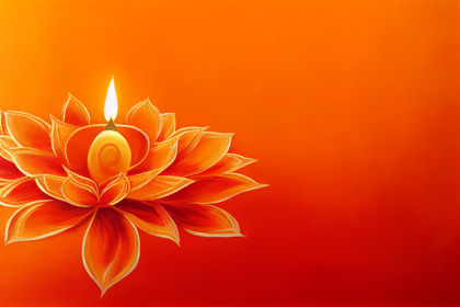 Orange Diwali Greeting Card Image with Lotus Flower