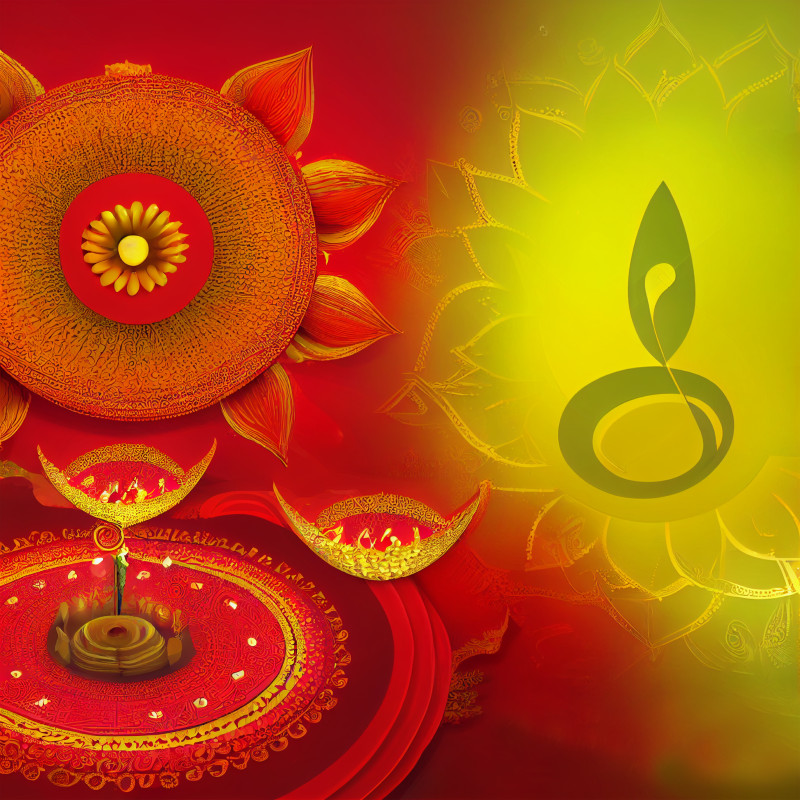 Red and Yellow Happy Diwali Card Design