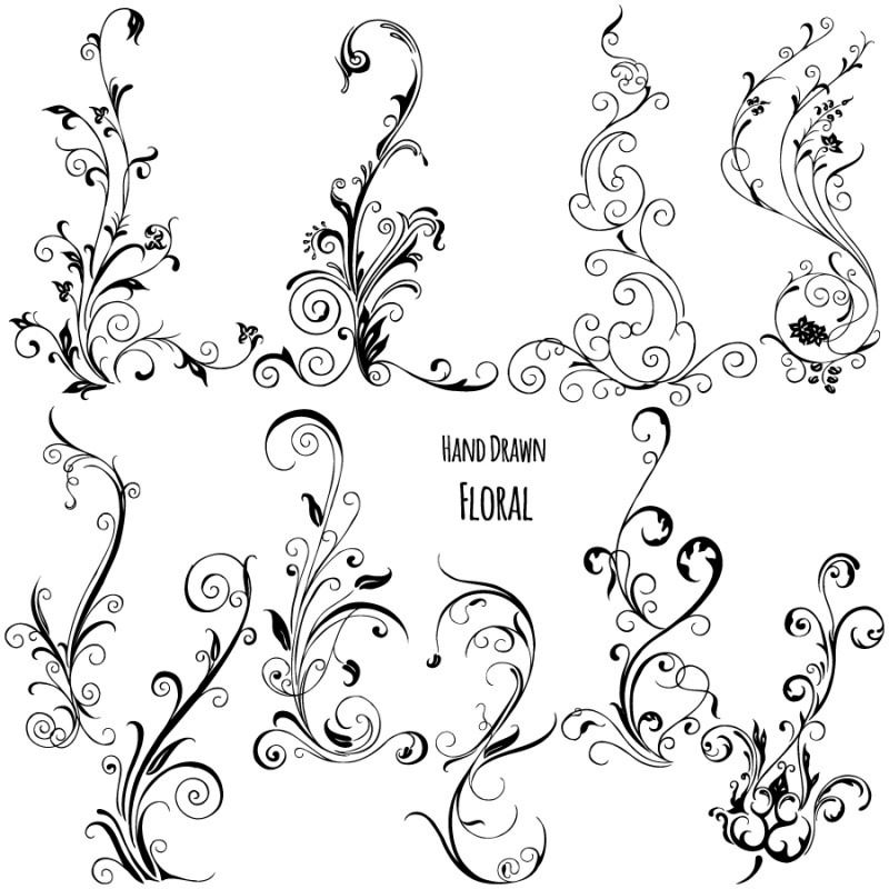 Hand Drawn Floral Vector Brushes Pack-01