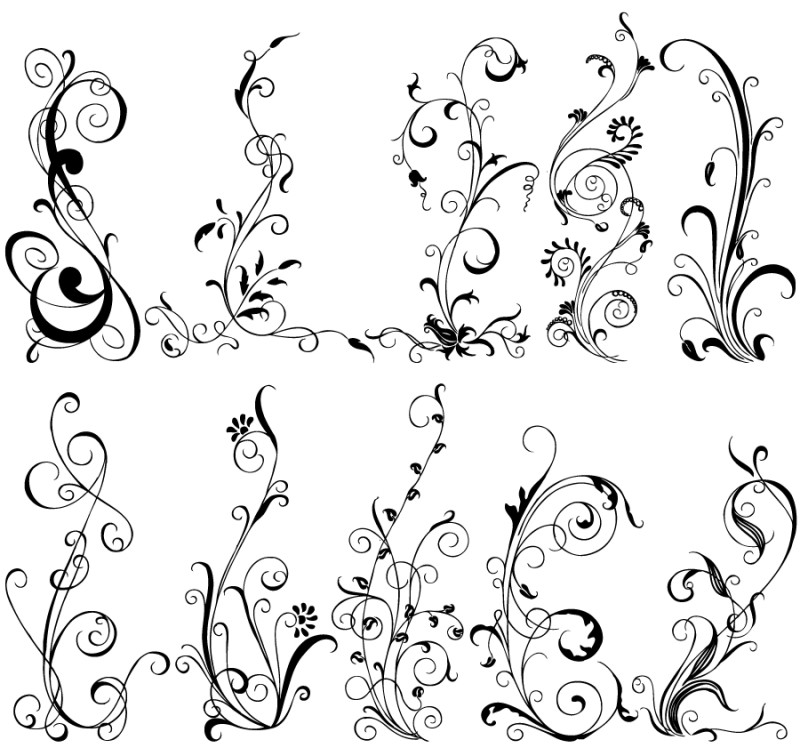 Hand Drawn Decorative Floral Vector Brushes Pack-01