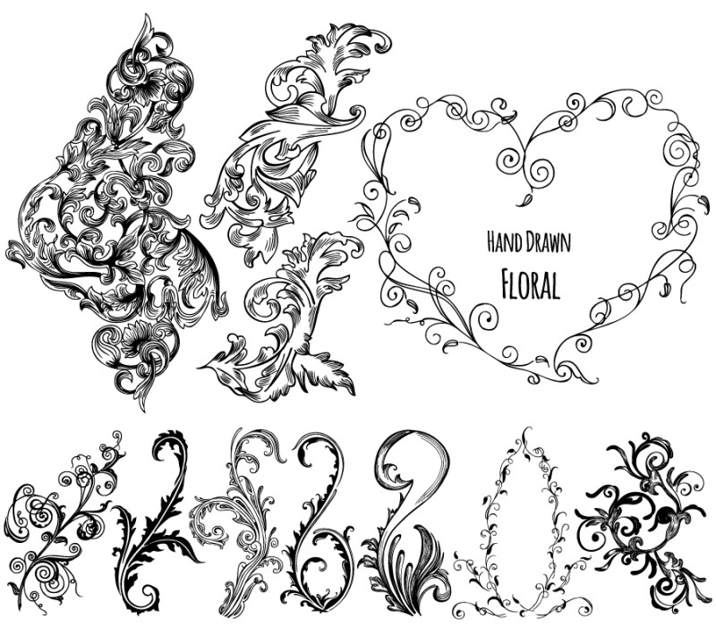 Hand Drawn Decorative Floral Vector Pack-01