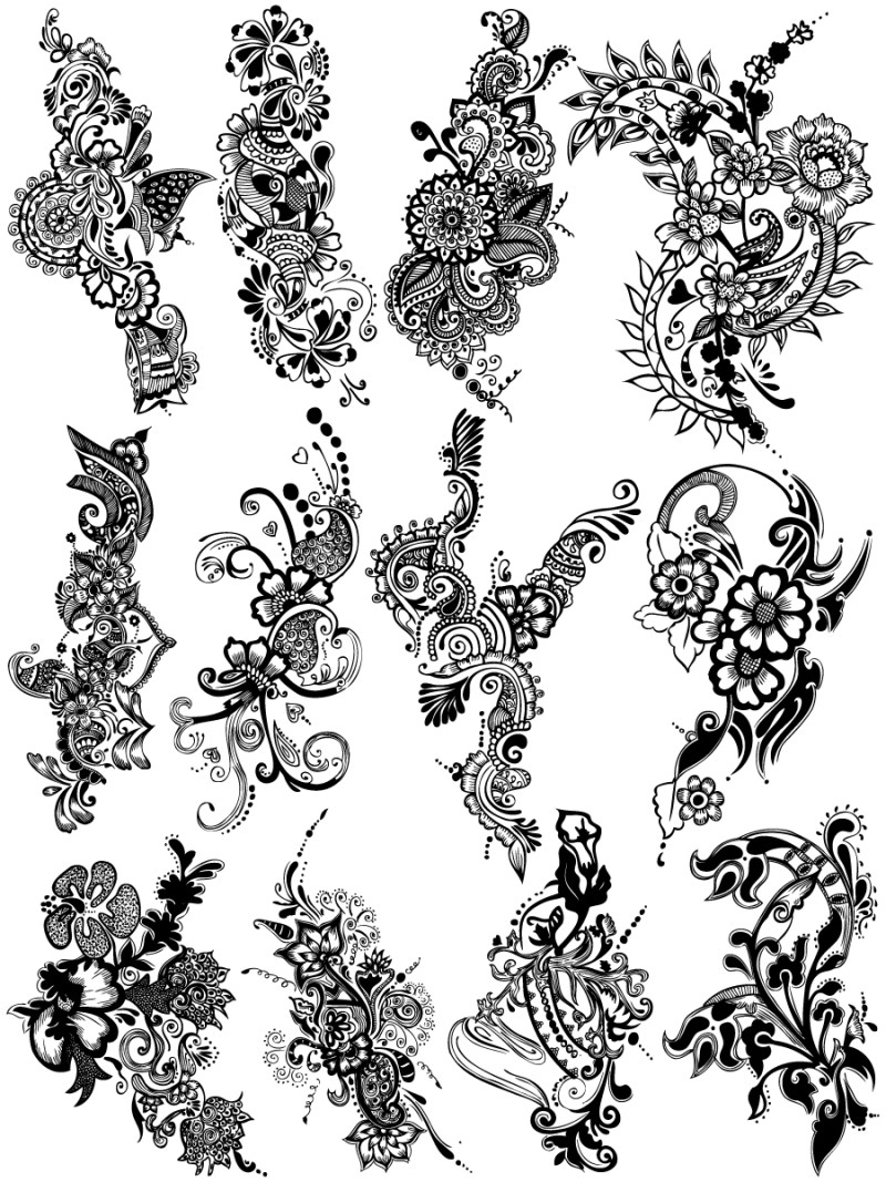 Hand Drawn Decorative Floral Vector Brush Pack-03