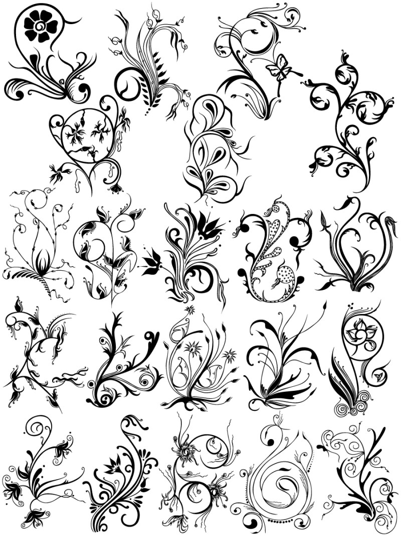 Hand Drawn Decorative Floral Vector Brush Pack-04