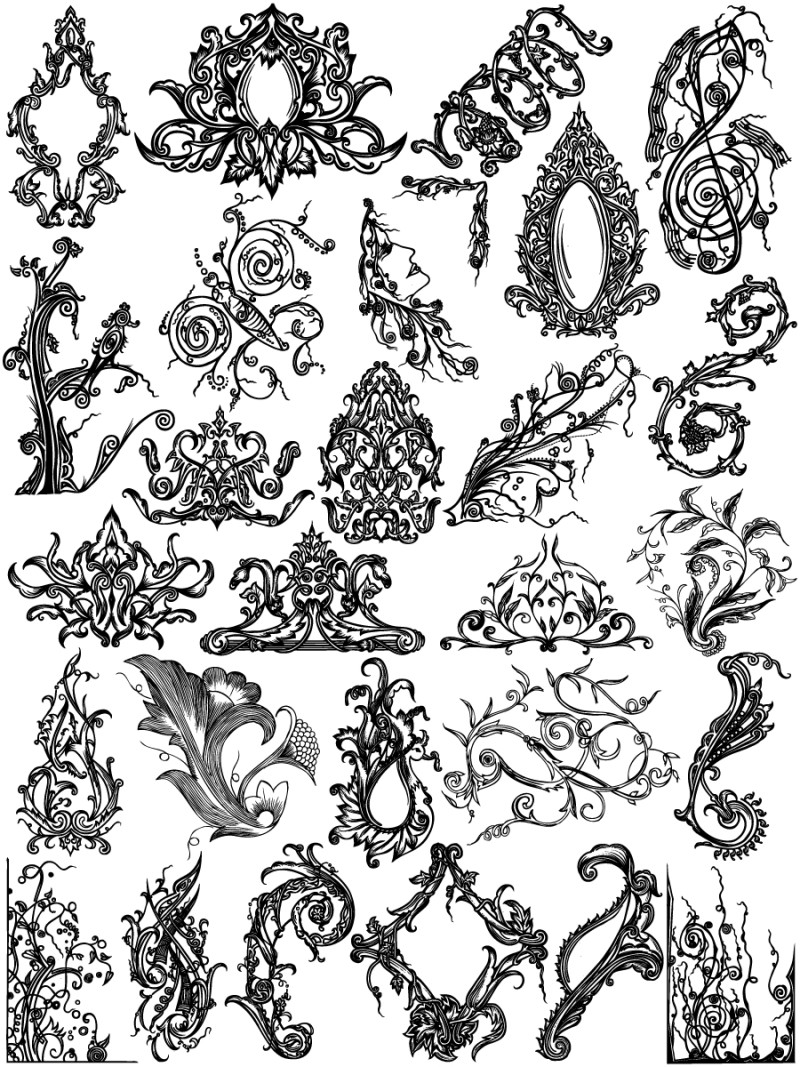 Hand Drawn Floral Ornaments Vector Brushes Pack-02