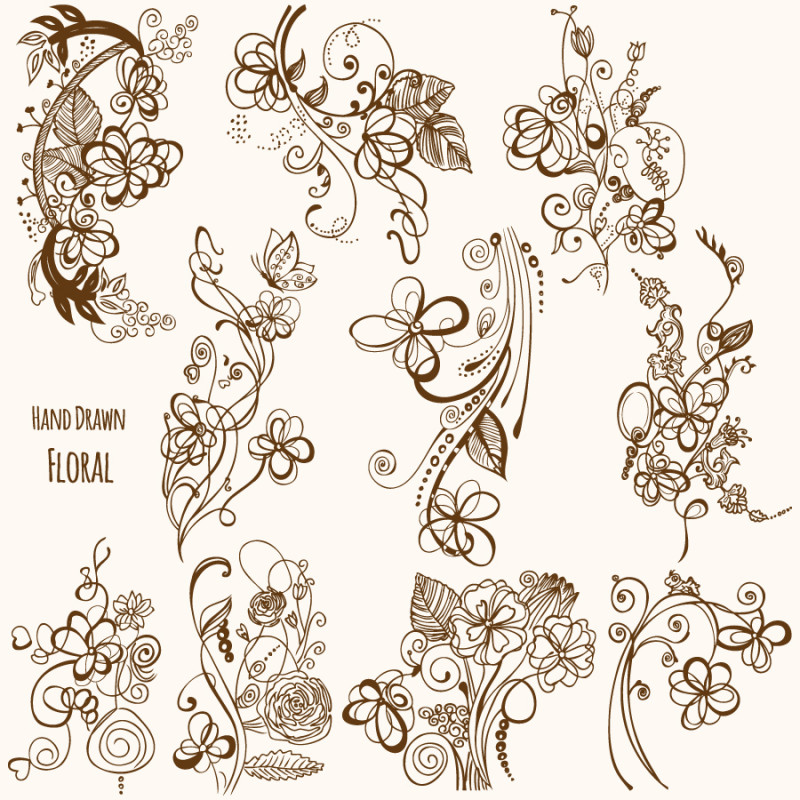 Hand Drawn Floral Vector Illustrator and Brush Pack-02