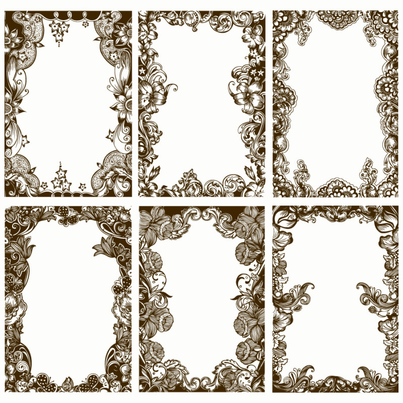 Vintage Decorative Floral Frames Vector Brush Pack-01