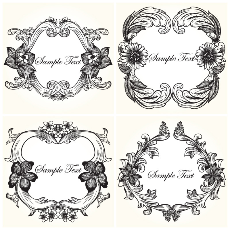 Vintage Floral Frames Vector and Photoshop Brushes 01
